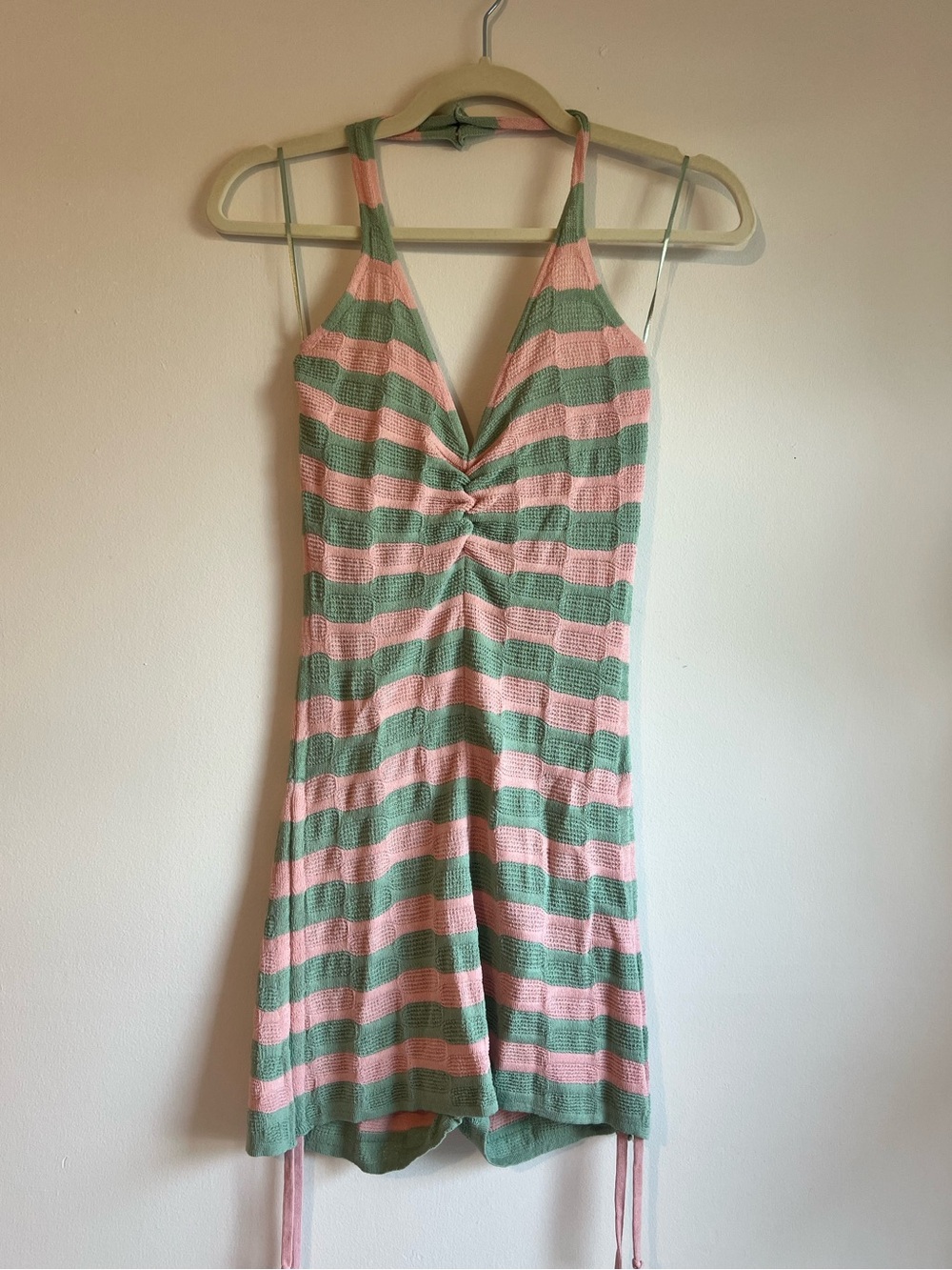 Striped Pink & Sage Halter Romper